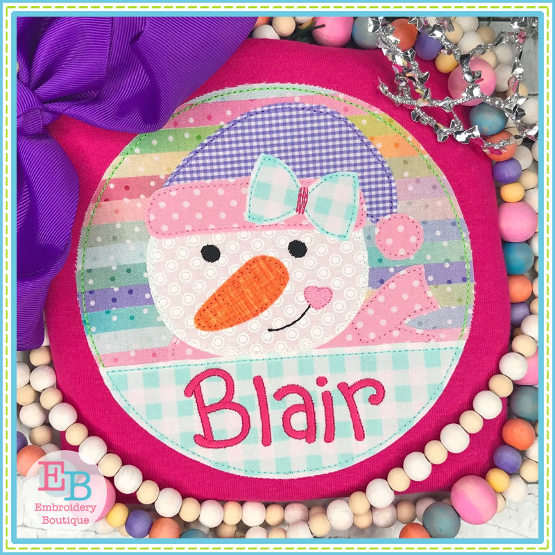 Snowman Bow Circle Bean Stitch Applique, Applique