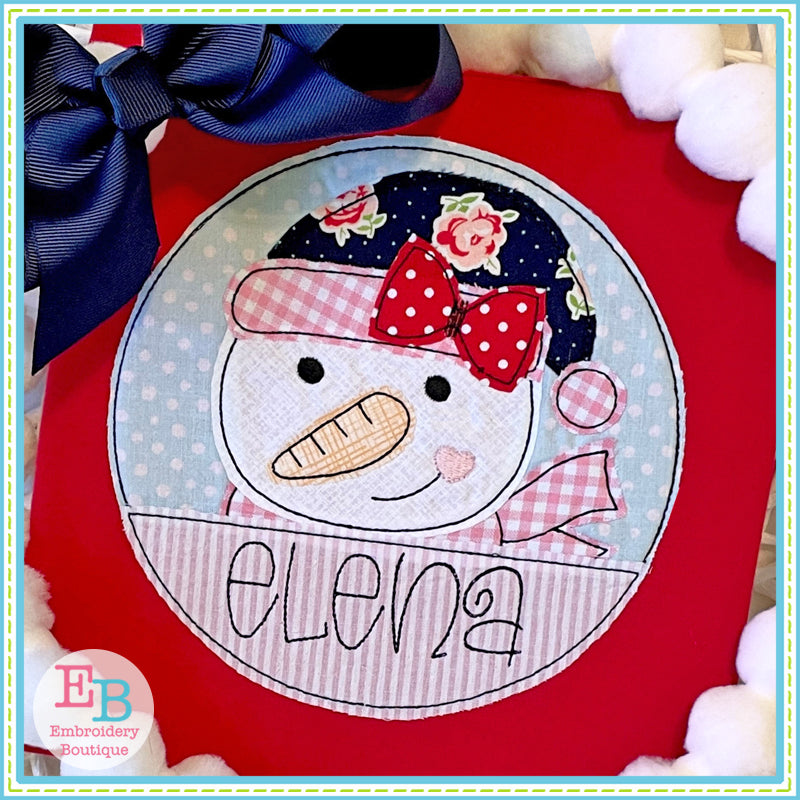 Snowman Bow Circle Bean Stitch Applique, Applique