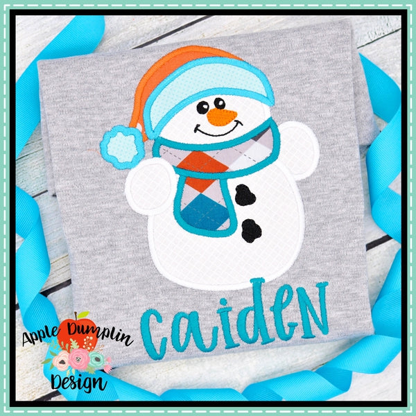 Snowman with Toboggan Applique Design, applique