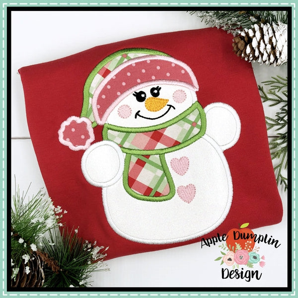 Snowman with Toboggan Girl Applique Design, applique
