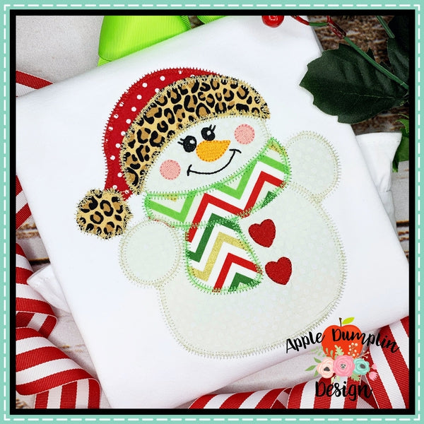 Snowman with Toboggan Zigzag Girl Applique Design, applique