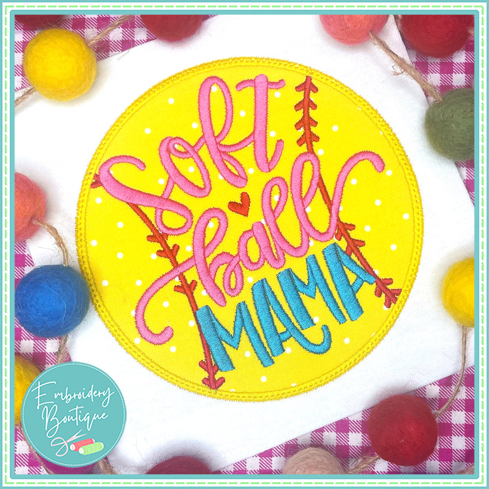 Softball Mama Applique, Applique, Embroidery Boutique