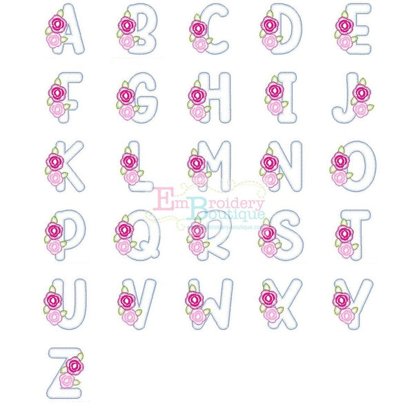 Sweet Roses Blanket Stitch Applique Alphabet, Applique Alphabet