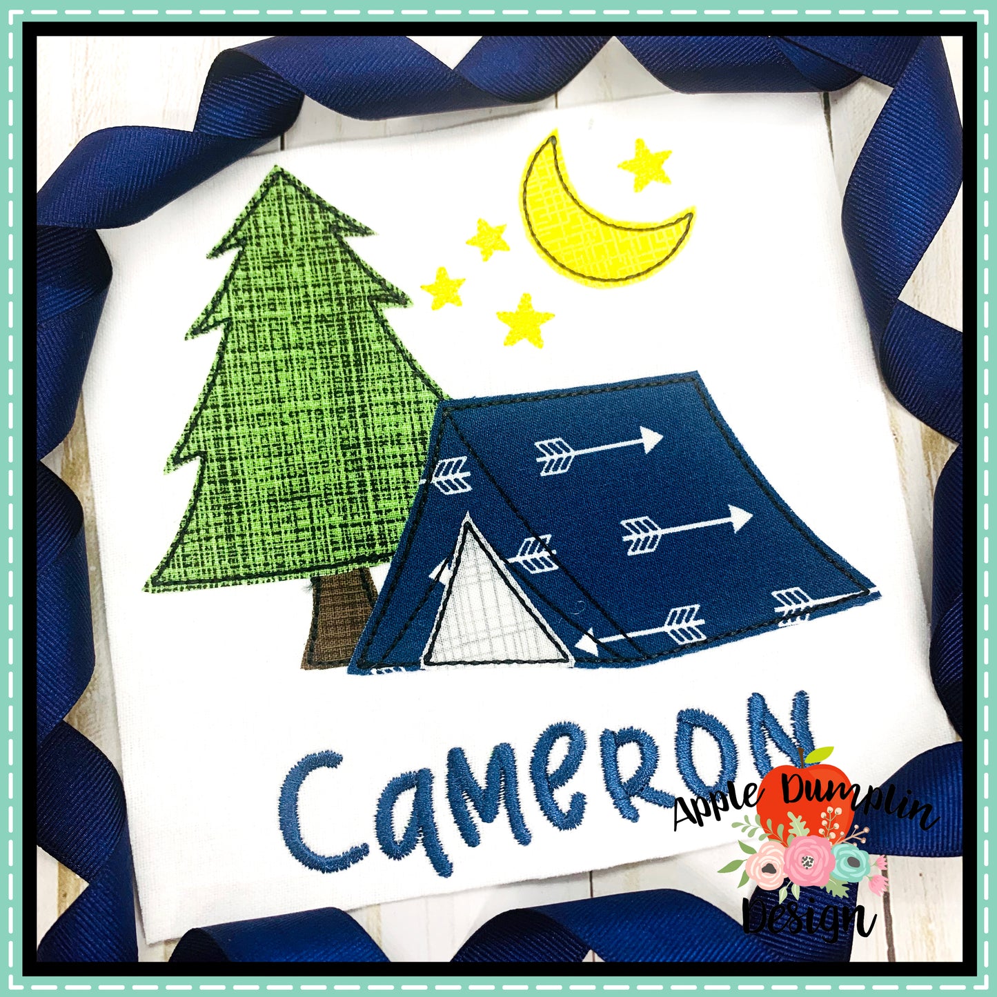 Tent with Tree Bean Stitch Applique Design, applique