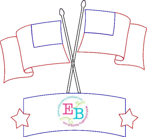 USA Flags Bean Stitch Applique, Applique