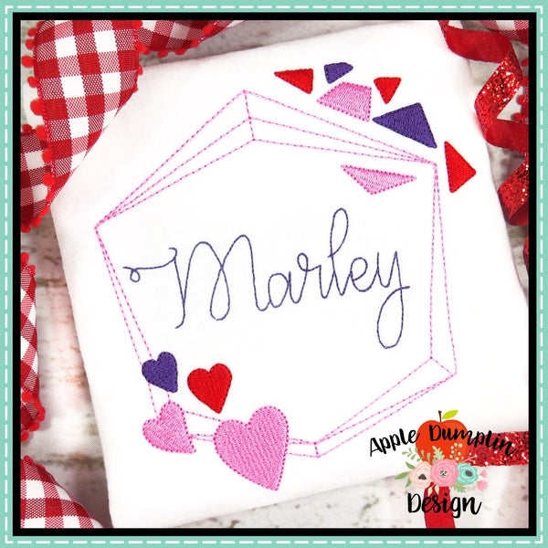 Valentine Geo Frame Embroidery Design, applique
