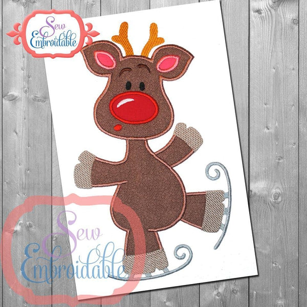 Skating Deer Applique, Applique