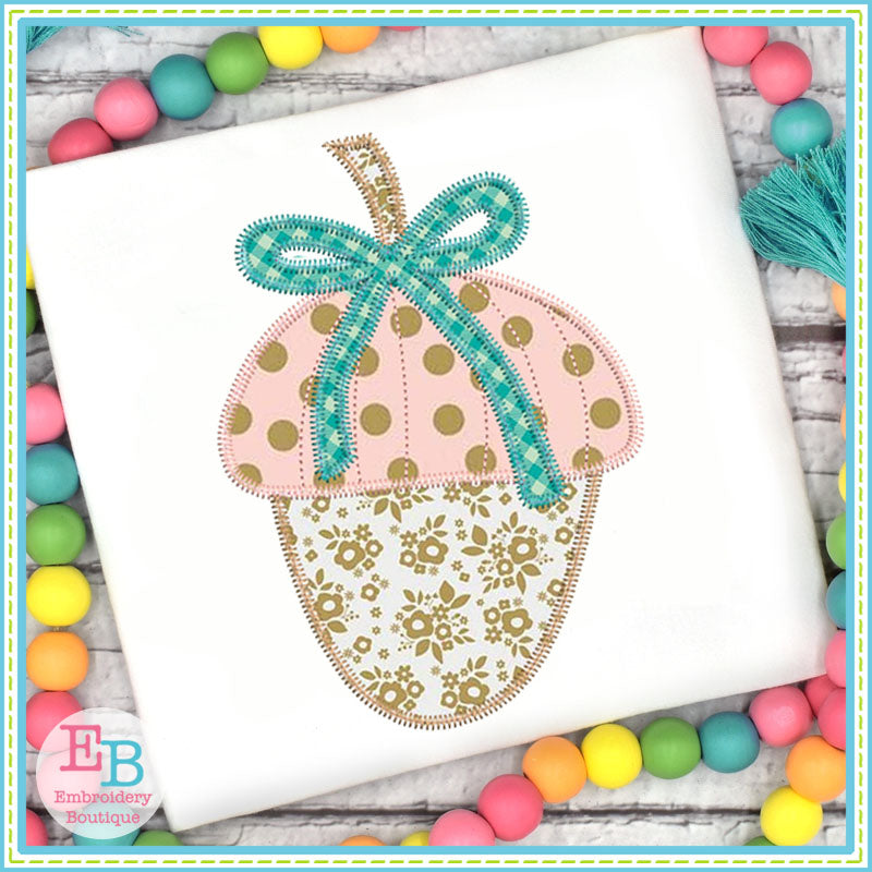 Acorn Bow Zigzag Stitch Applique, Applique