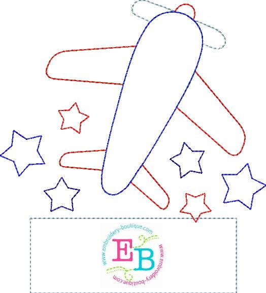 Airplane Stars Banner Applique, Applique