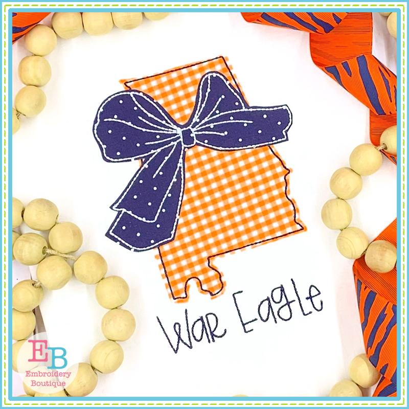 Big Bow Alabama Bean Stitch Applique, Applique