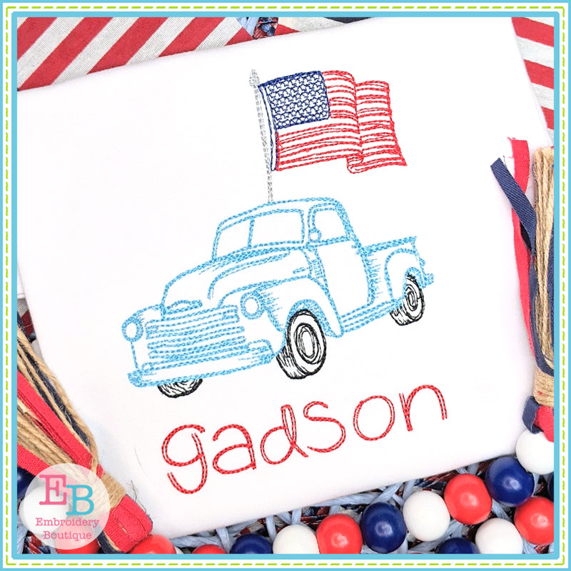 American Truck Sketch Embroidery Design, Embroidery