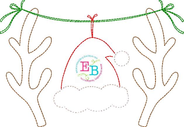 Antlers Santa Hat Bean Stitch Applique, Applique