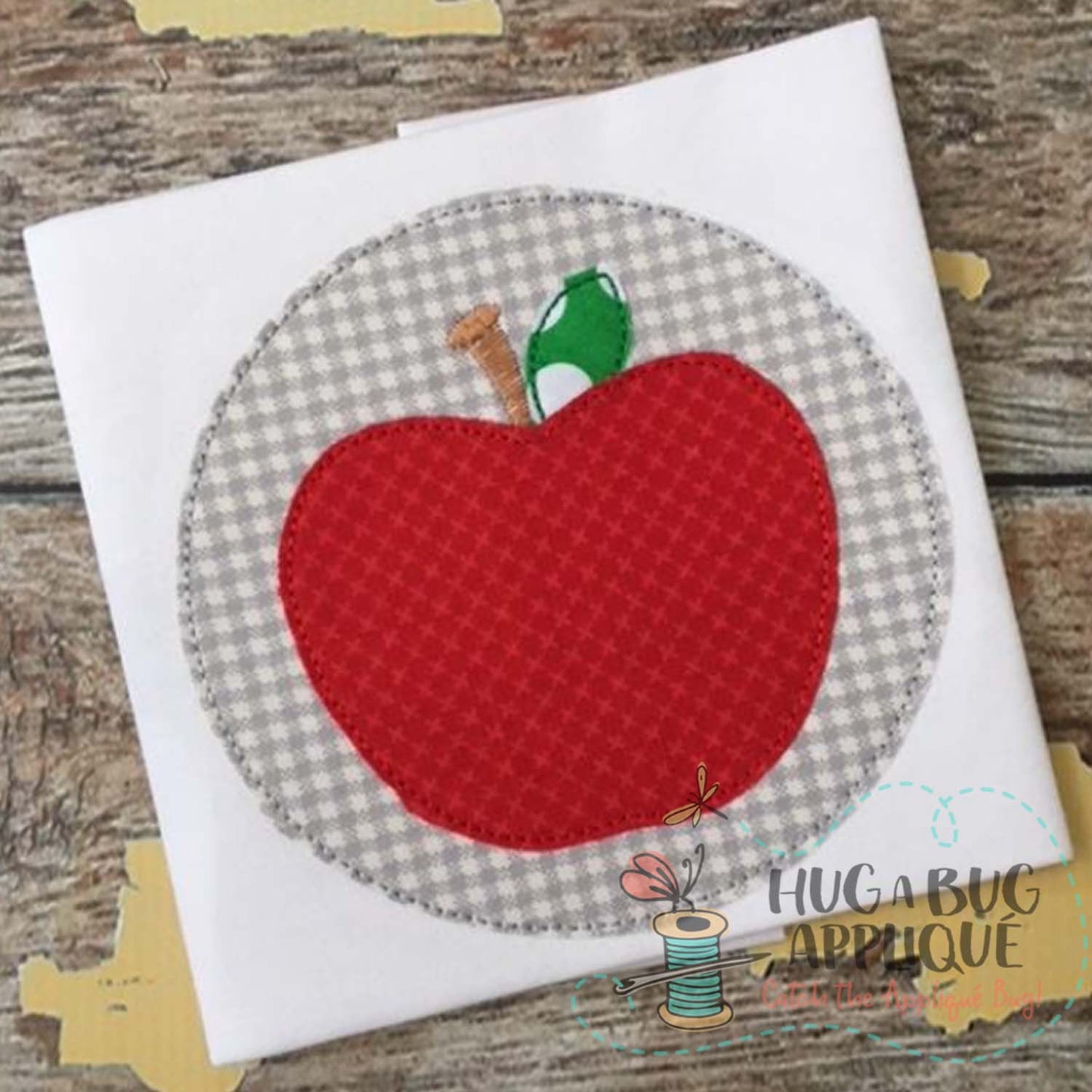 Apple Circle Bean Stitch Applique Design, Applique