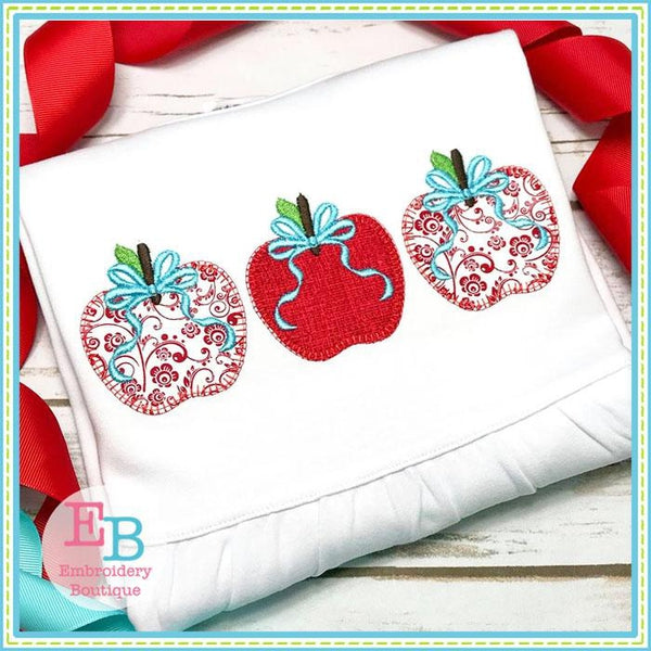 Apple Bow Trio Blanket Stitch Applique, Applique