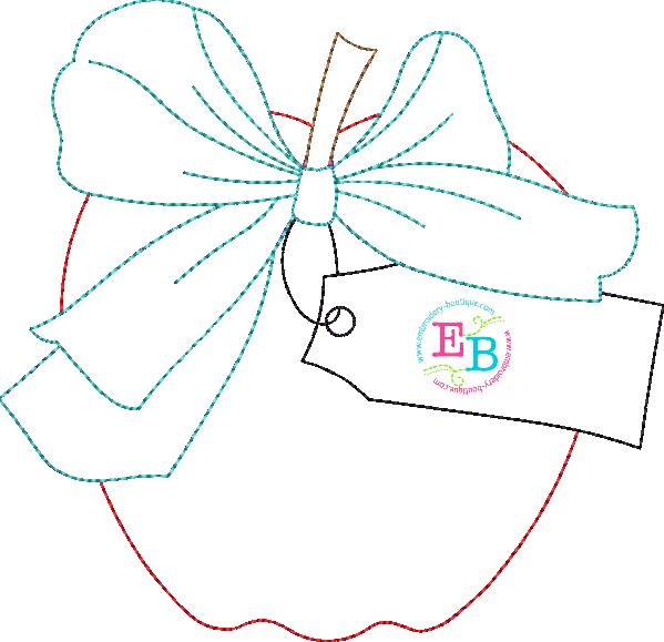 Apple Big Bow Bean Applique, Applique
