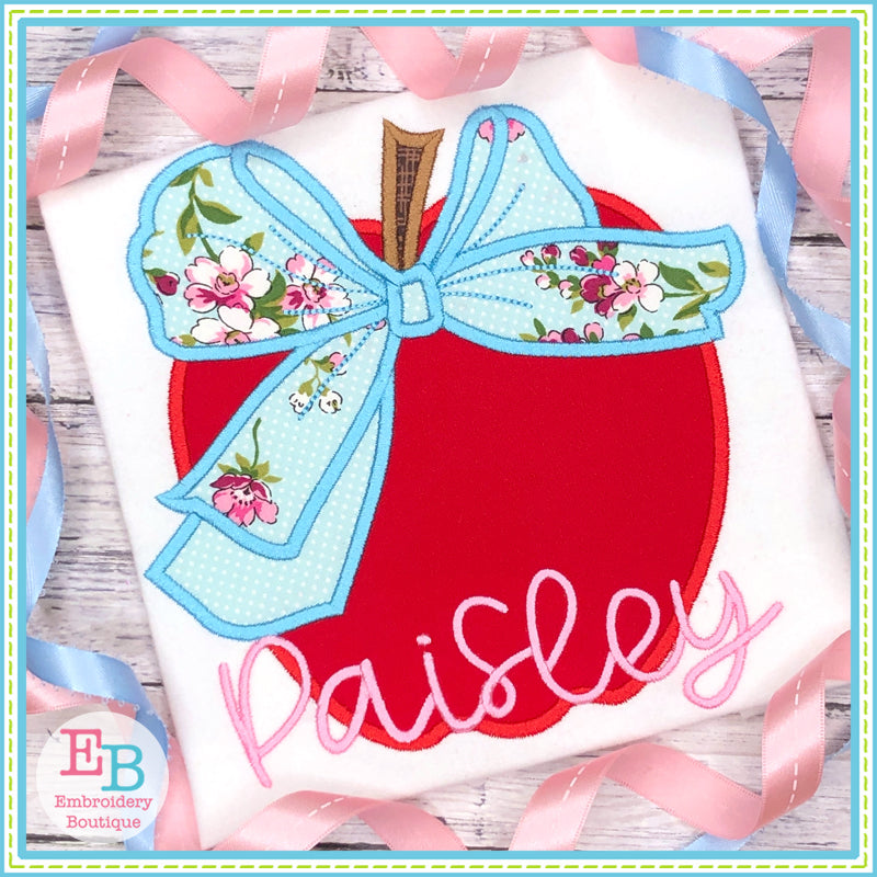 Apple Big Bow Satin Applique, Applique