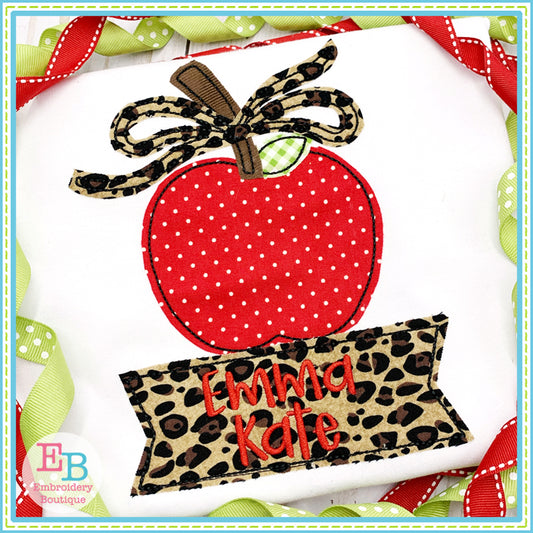 Banner Under Apple Bow Applique, Applique