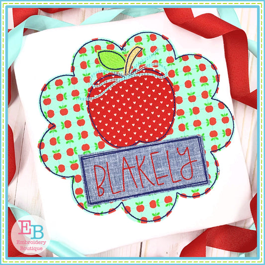 Apple Name Bow Circle Bean Applique, Applique