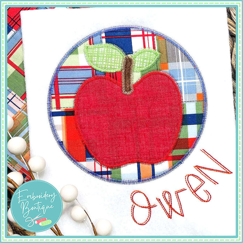 Apple Circle Patch Zigzag Applique, Applique, Embroidery Boutique