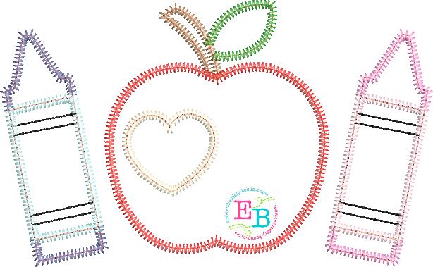 Apple Crayons Zigzag Applique, Applique