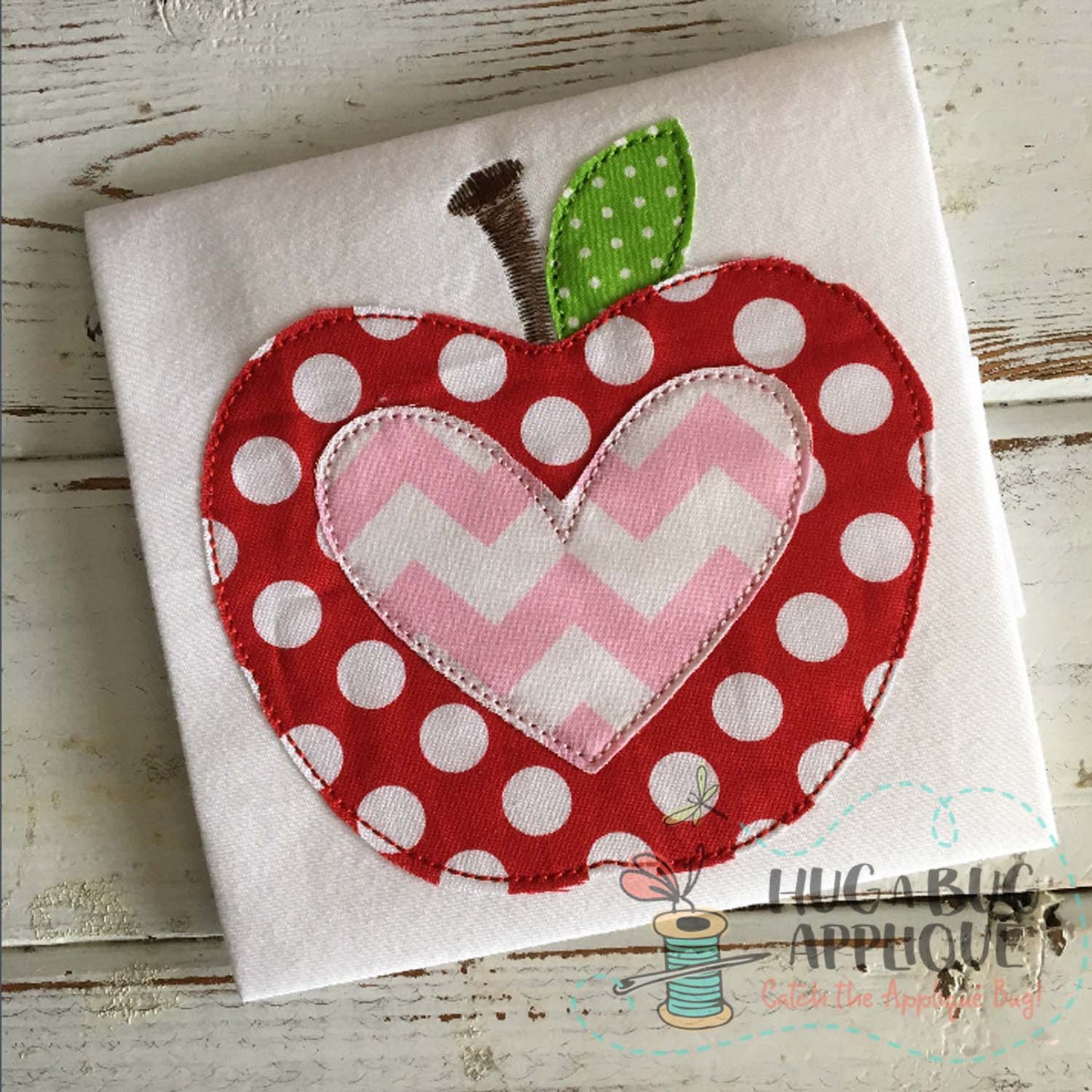 Apple Heart Bean Stitch Applique Design, Applique