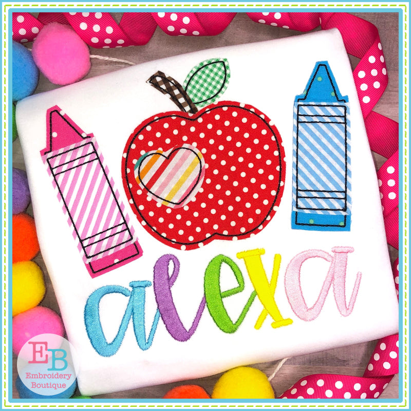 Apple Crayons Bean Applique, Applique