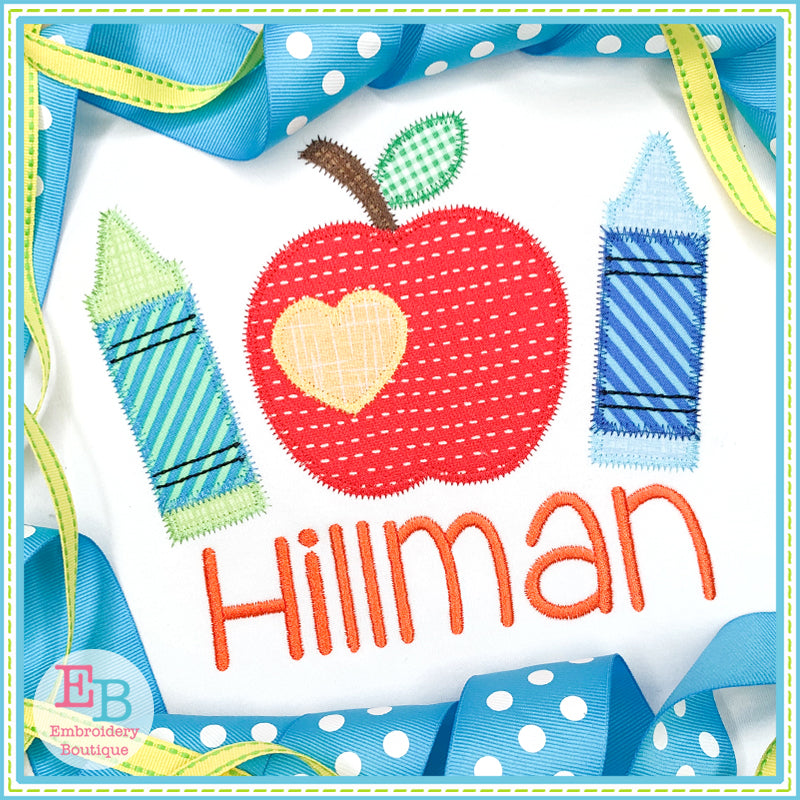 Apple Crayons Zigzag Applique, Applique