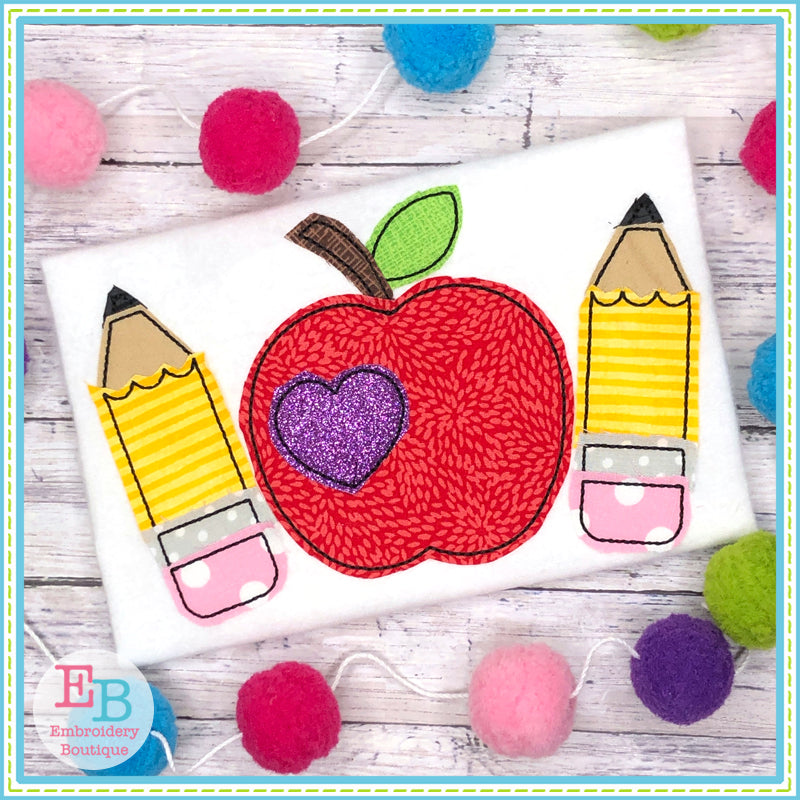 Apple Pencils Bean Applique, Applique
