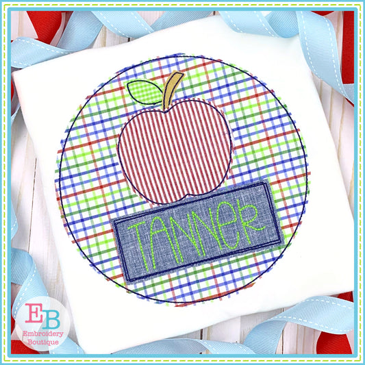 Apple Name Circle Bean Applique, Applique