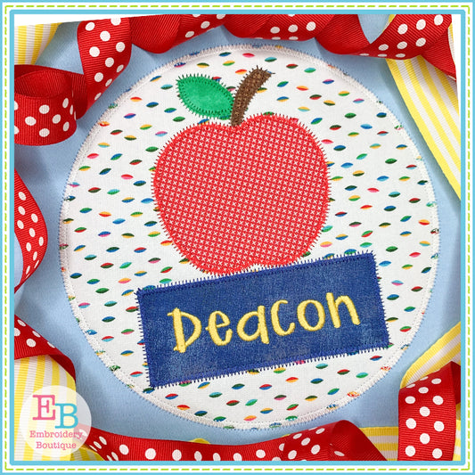 Apple Name Circle Zigzag Applique, Applique