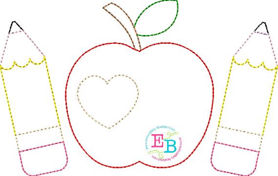 Apple Pencils Bean Applique, Applique