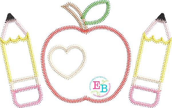 Apple Pencils Zigzag Applique, Applique