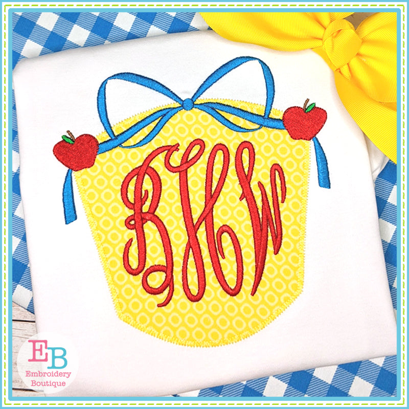 Apples Bow Shield Applique, Applique