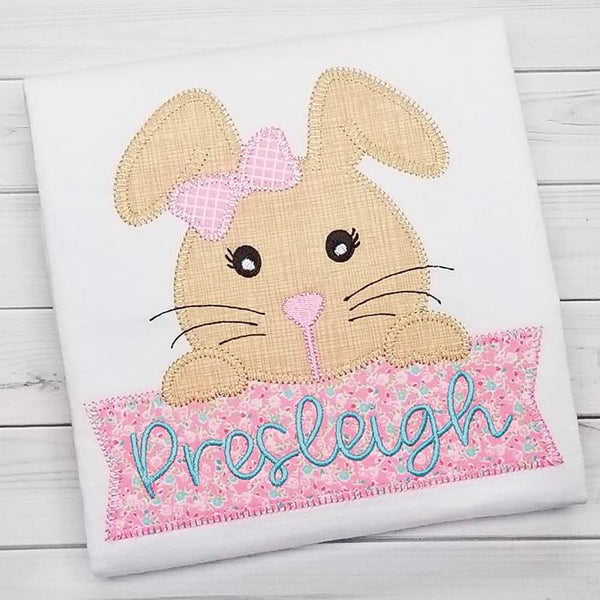 Girl Bunny Banner Applique, Applique