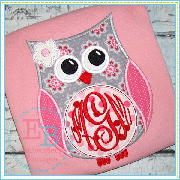 Monogram Owl Applique, Applique