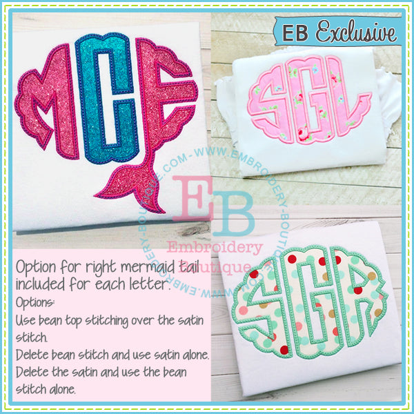 Mermaid Scallop Oval Applique Alphabet, Applique Alphabet