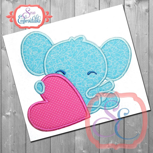 Elephant with Heart Applique, Applique