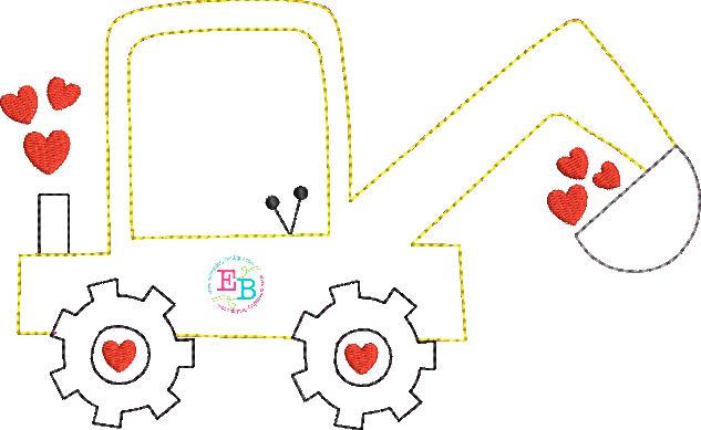 Back Hoe Hearts Bean Stitch Applique, Applique