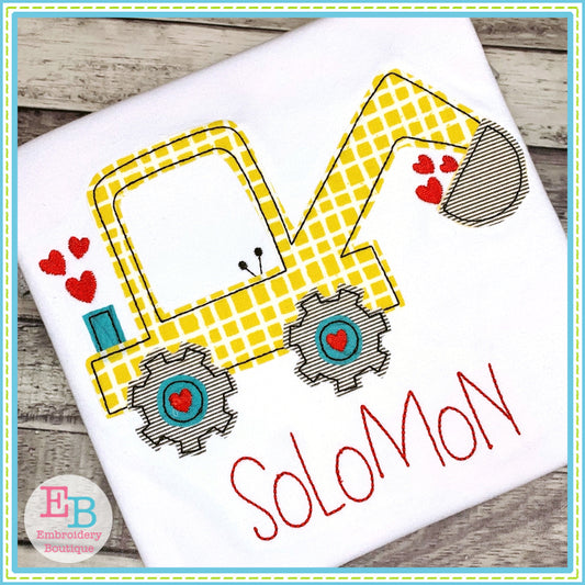 Back Hoe Hearts Bean Stitch Applique, Applique