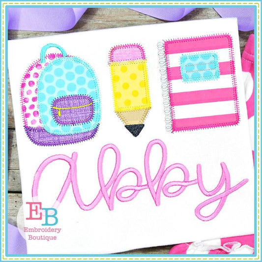 Backpack Pencil Notebook Trio Zigzag Applique, Applique