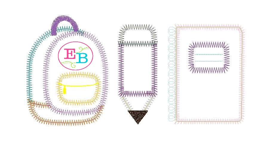 Backpack Pencil Notebook Trio Zigzag Applique, Applique