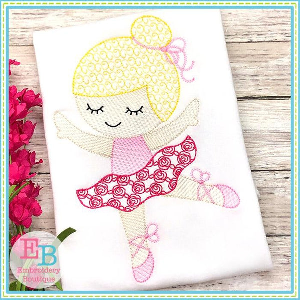 Little Ballerina 2 Motif Sketch Design, Embroidery