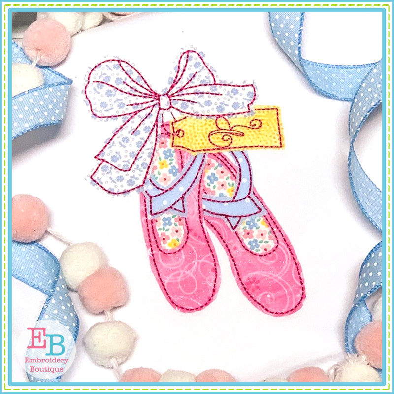 Ballet Shoes Big Bow Bean Applique, Applique