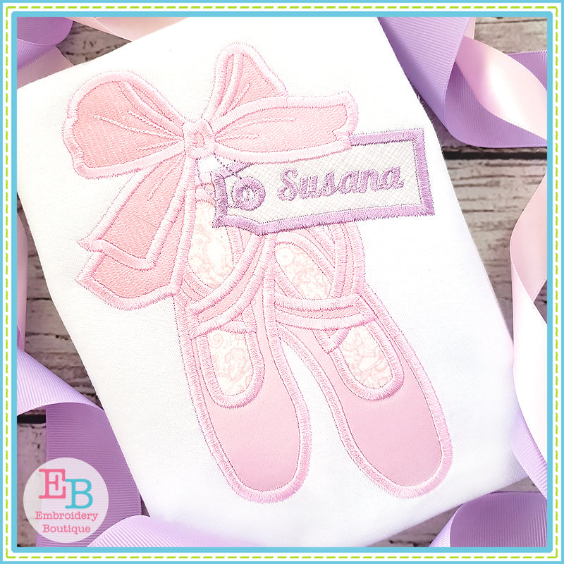 Ballet Shoes Big Bow Satin Applique, Applique