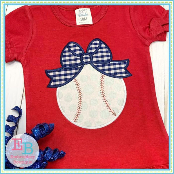 Baseball with Big Bow Satin Applique, Applique