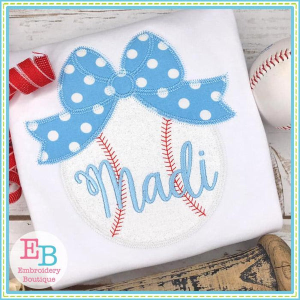 Baseball with Big Bow Zigzag Applique, Applique