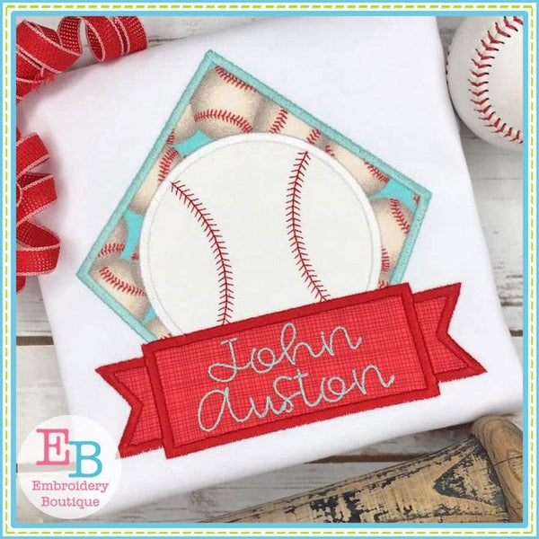 Baseball Banner Diamond Satin Applique, Applique