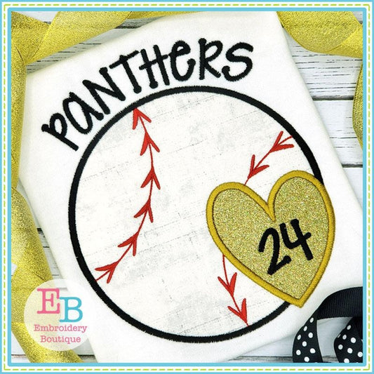 Baseball-Softball Heart Satin Applique, Applique