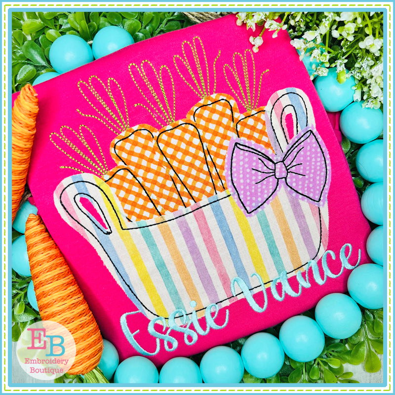 Basket of Carrots Bow Bean Stitch Applique, Applique, Embroidery Boutique