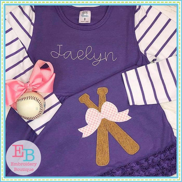Baseball Bats Bow Zigzag Applique, Applique